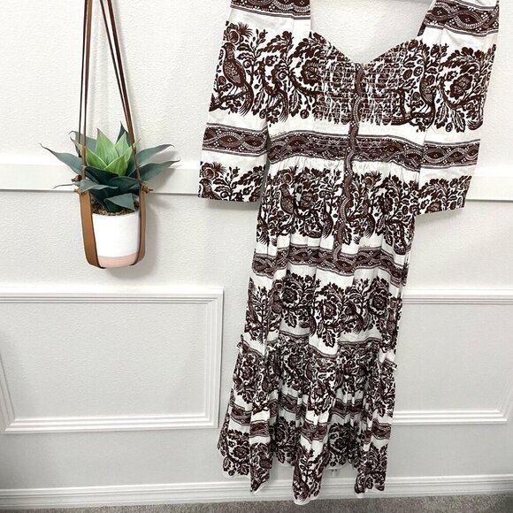 NWT Cara Cara Blue Hill Linen Printed Midi Dress Burgundy Women’s Size M - Picture 8 of 10
